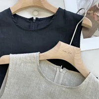 Robe mini sans manches en lin pour femme, col rond, coupe droite ample, avec grandes poches, idéale pour le camping, la randonnée et le quotidien 6