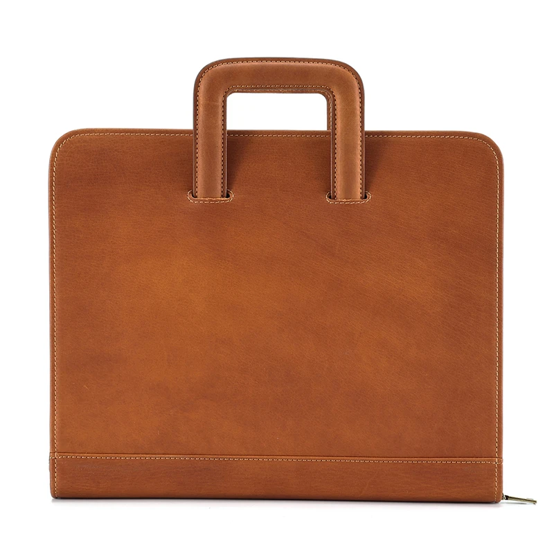 Highend Vintage A4 Brown Top Grain Crazy Horse Genuine Leather Executive Office Women Men Briefcase Handbag Portfolio Bag M2215