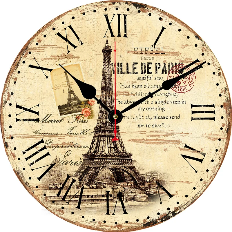 Large Retro Paris Eiffel Tower Round Wall Clock Color:Z1083;Sheet Size:8inch(20CM)