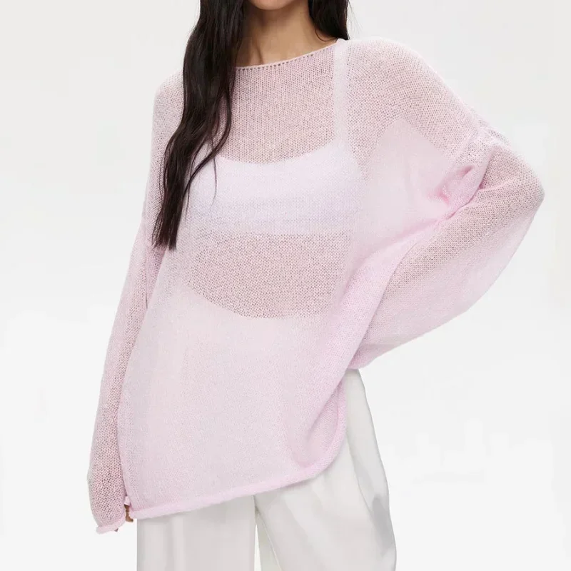 Elegant Sweater Women 2025 Summer Autumn Casual Loose Pullover Chic Pink White Jumper Sueter Mujer