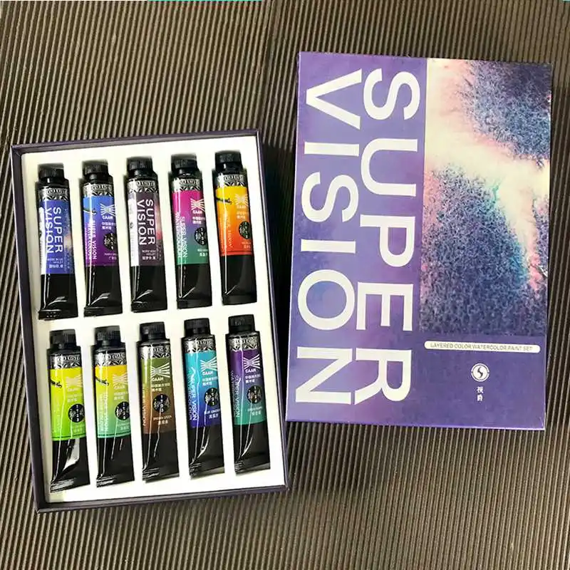 15ml 10Colors Layered Color Watercolor Paint Tube Set Master-level Water Color for Painting Drawing Art Suppliers Super Vision