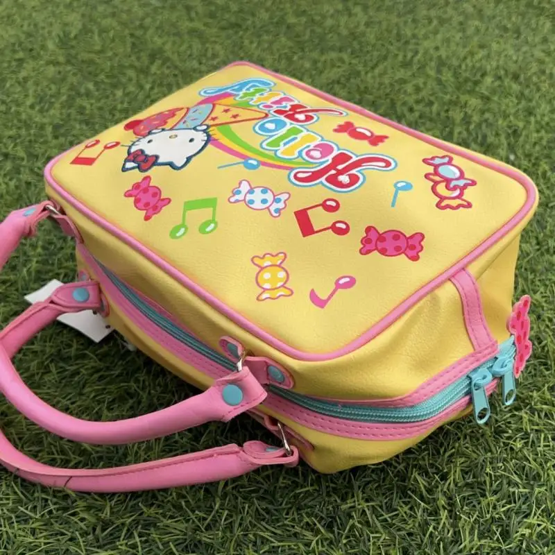 

New Sanrioed Anime Cartoon Hello Kittys Handbag Ins Girl Heart Kawaii Summer Ice Cream Pu Small Square Bag Holiday Gifts