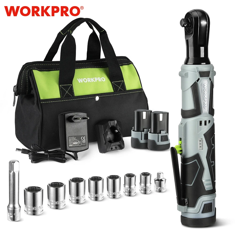 WORKPRO 무선 전기 렌치, 12V 3/8 래칫 렌치 세트, 앵글 드릴 스크루 드라이버, 나사 너트 제거, 자동차 수리 도구, 45NM