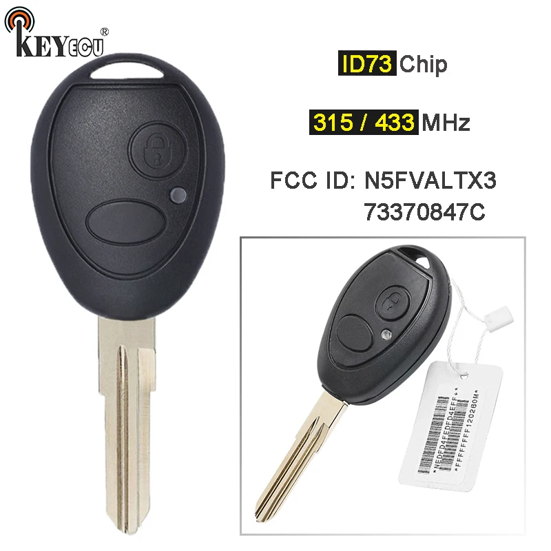 

KEYECU 315/ 433MHz ID47 чип FCC ID: N5FVALTX3 / 73370847C дистанционный брелок 2 кнопки для Land Rover Discovery 2 1999-2004