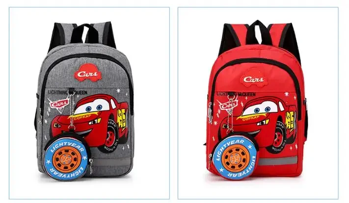 Disney Kids Car Backpack – Cartoon Plush School Bag for Boys and Girls red and gray