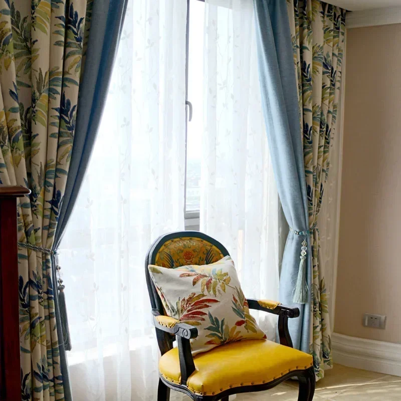 Curtains for Living Dining Room Bedroom Retro American Country Jacquard High Shading Cotton Linen  for Villa Customization 3