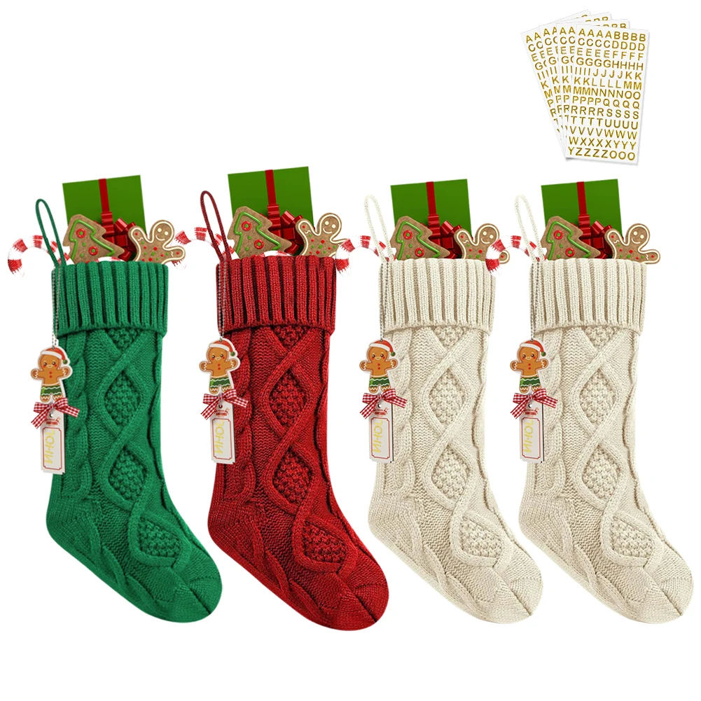 Cute Christmas Stockings Large Capacity Large Size Cable Knitted Socks Wear Resist Stocking Gift Bag for Home Xmas Tree Ornament