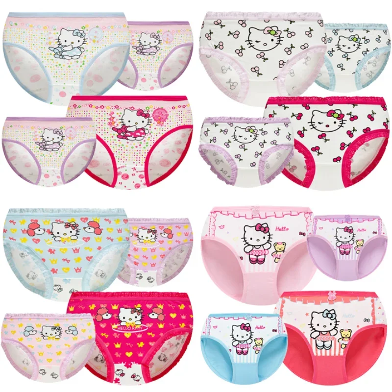 

4Pcs/lot Hello Kittys Children Girls Panties Sanrio Cartoon Cotton Kids Underwear Kawaii Pattern Briefs Soft Baby Underpants