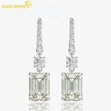 

SACE GEMS Luxury 925 Sterling Silver Created High Carbon Drill Gemstone White Gold Drop Dangle Hook Earrings Fine Jewelry Gift