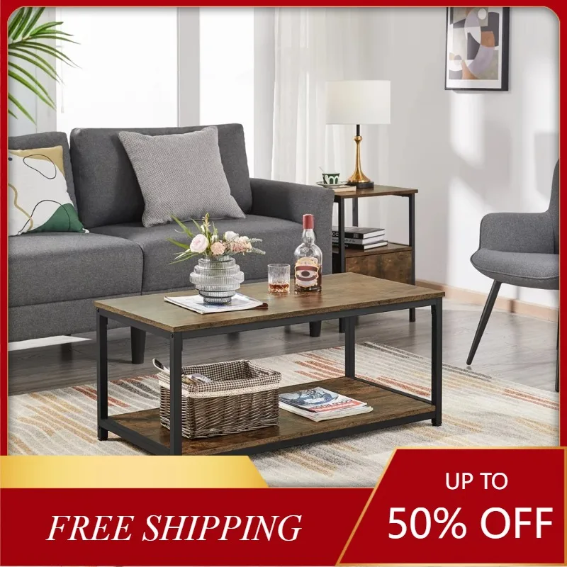 

Alden Design Industrial Coffee Table with Storage Shelf, Rustic Brown