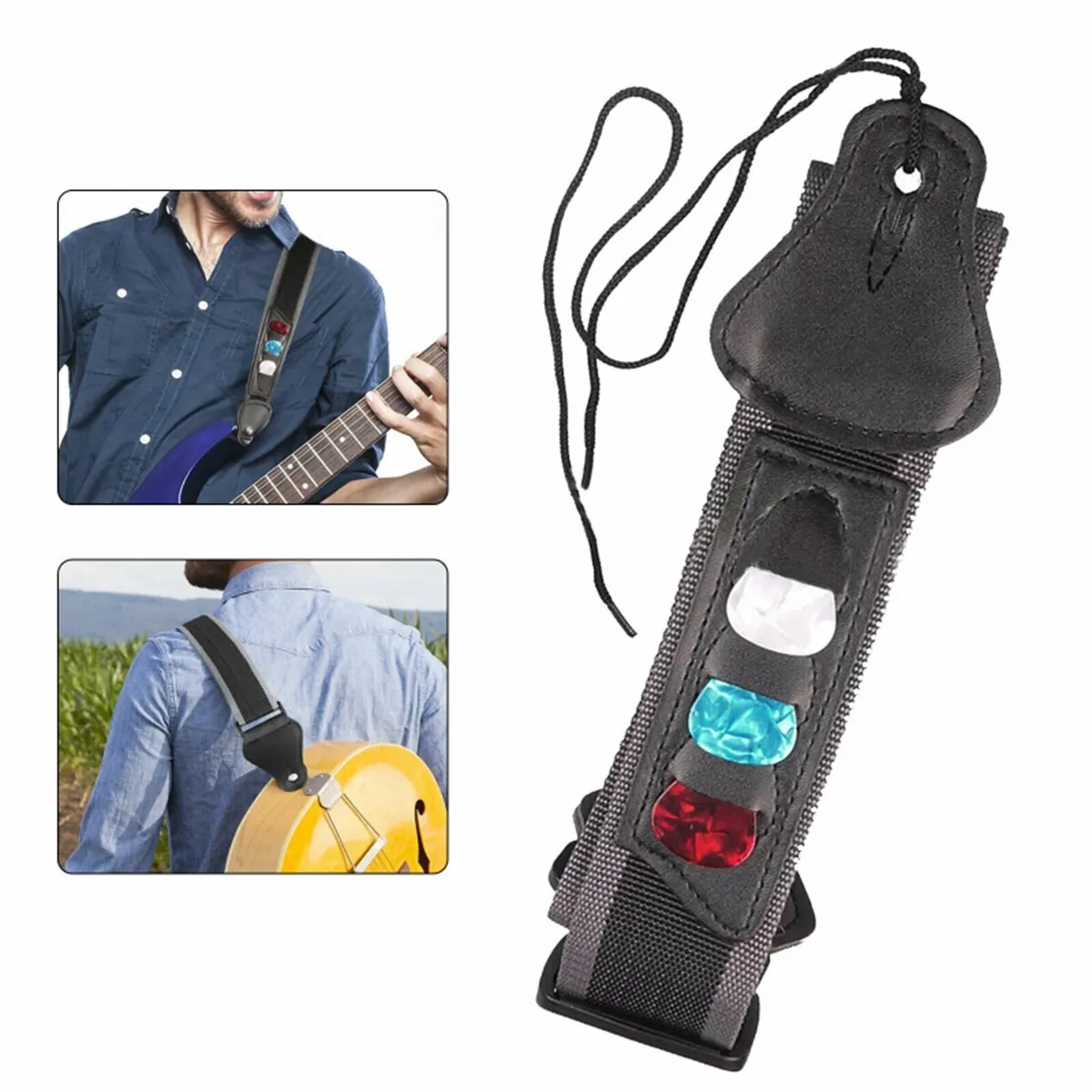 Adjustable Electric Guitar Strap with PU Leather Ends and Pick Holders