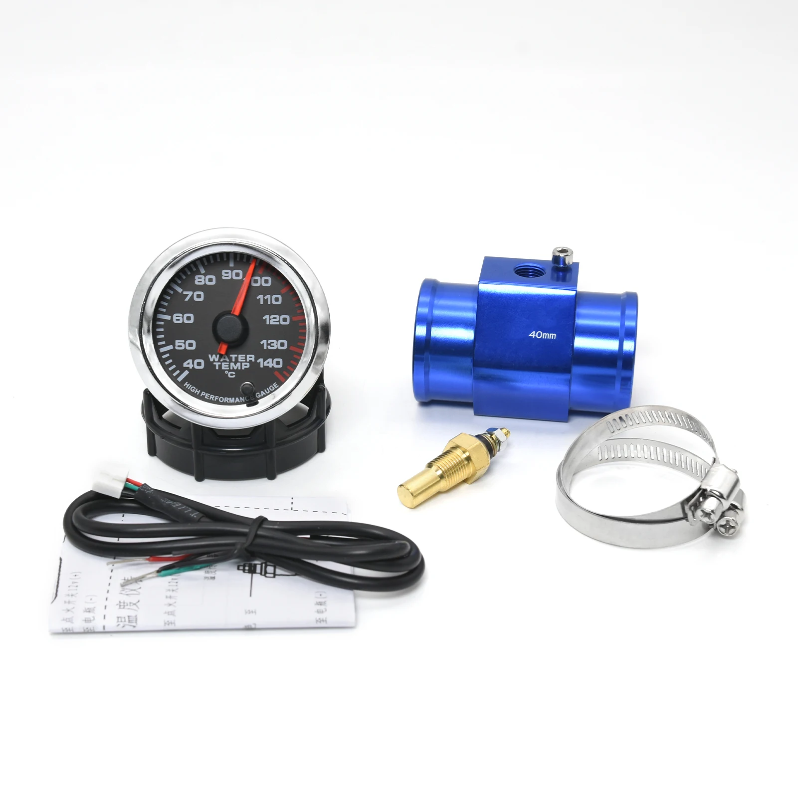 7-Farben-LED 2" 52mm Wassertemperaturanzeige mit Sensor 1/8 NPT 40-140 Celsius Wasseranzeige + Wassertemperatur-Verbindungsrohrsensor 26-40mm – Detail 1