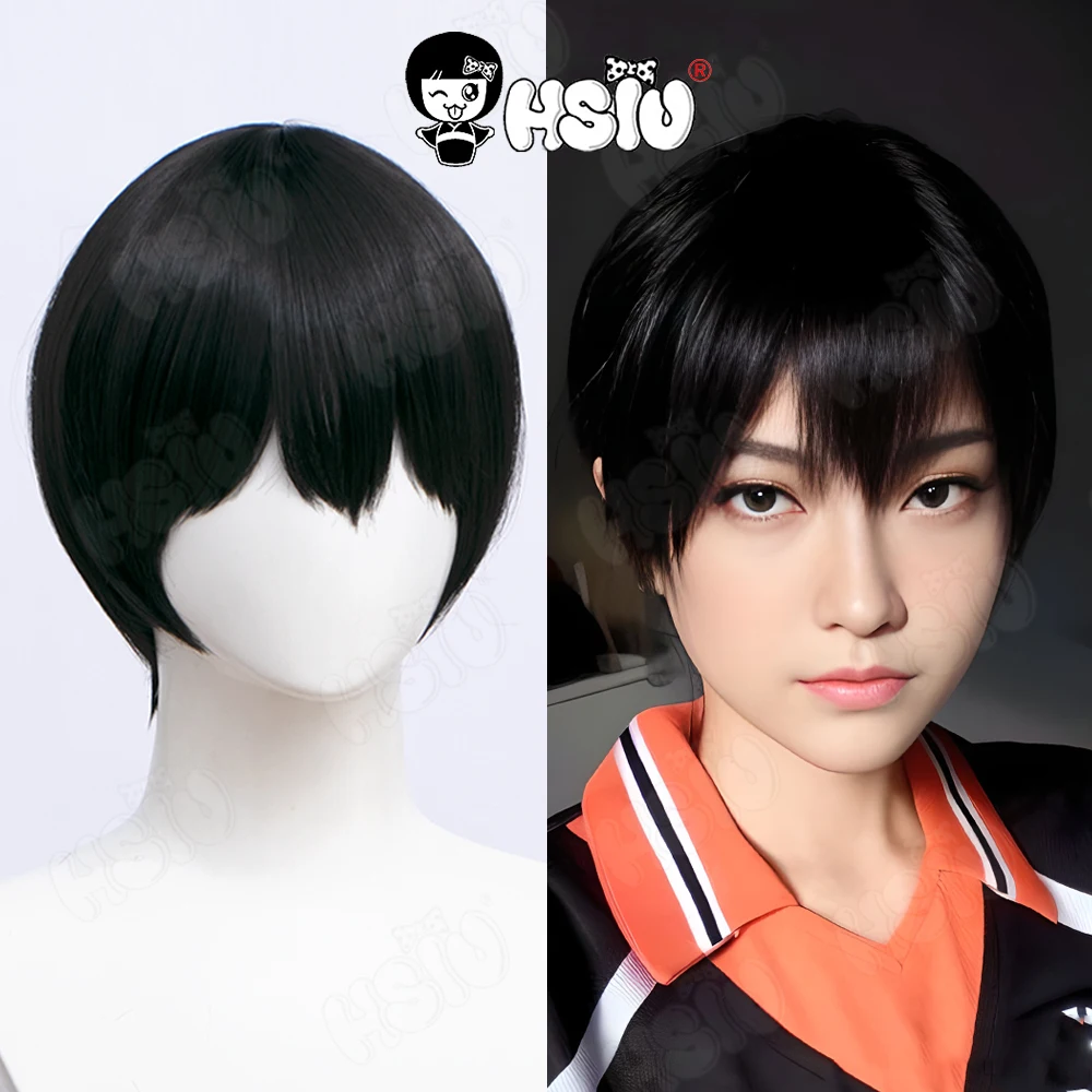 Парик для косплея Tobio Kageyama из Аниме Haikyuu, парик для косплея HSIU 30 см, синтетический парик с черными короткими волосами + парик с шапочкой, парик Haikyuu