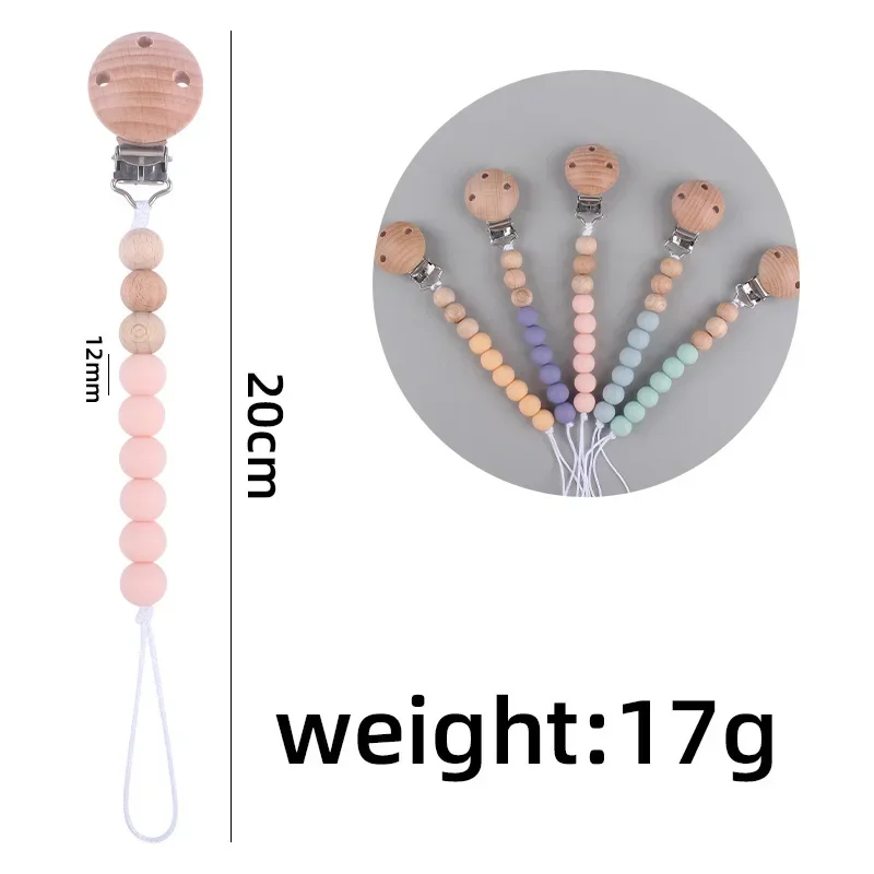 Beech Wood Chew Silicone Bead Pacifier Clips Dummy Chain Holder Newborn Soother Chains Nipple Holder Baby Teething Toys Gifts