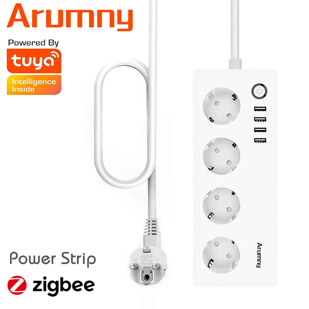 Сетевой удлинитель Arumny Zigbee с европейской вилкой, умный жизнь Zigbee2mqtt, 1,8 м, удлинитель, Alexa Google Assistant, голосовой контроллер 16 А, 220 В