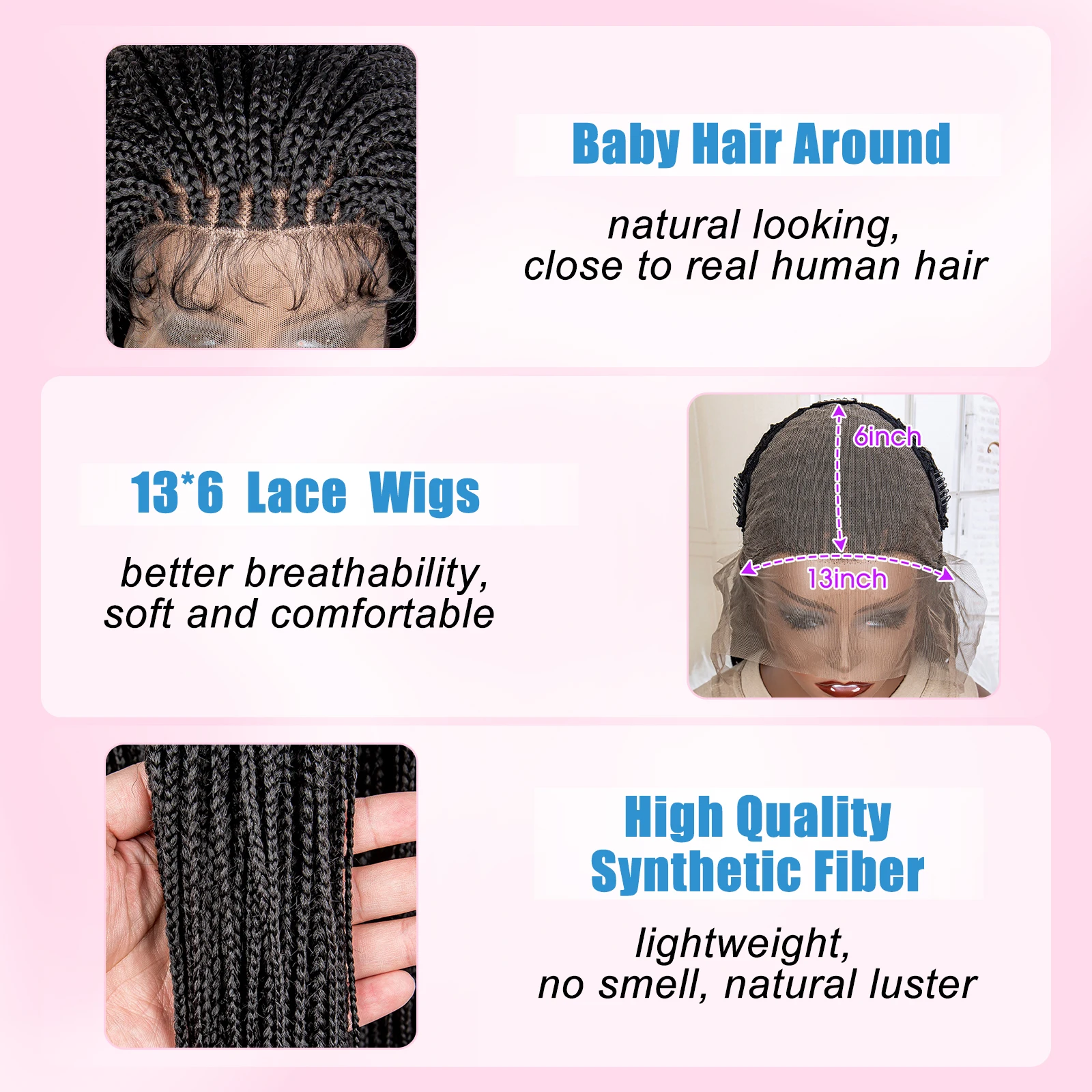 Neue Ankunft 36 Zoll Synthetische Astrein Box Geflochtene Perücken 13x6 Spitze Frontal mit Baby Haar für Afro Amerikanischen frauen Geflochtenen Perücken