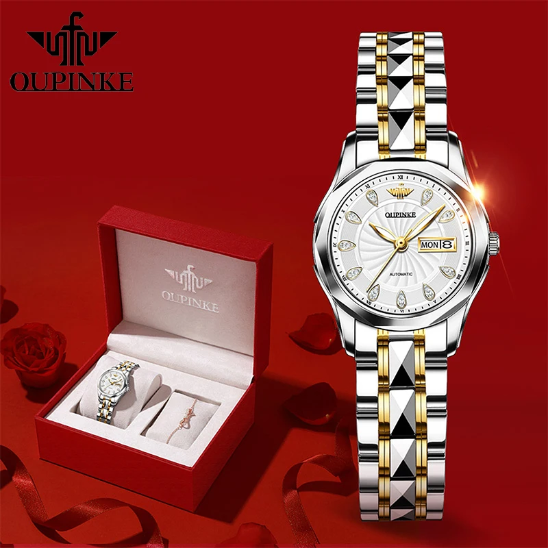 

OUPINKE Luxury Automatic Watches for Women Sapphire Glass Waterproof Ladies Mechanical Watch Bracelet Gift Set Relogio Feminino