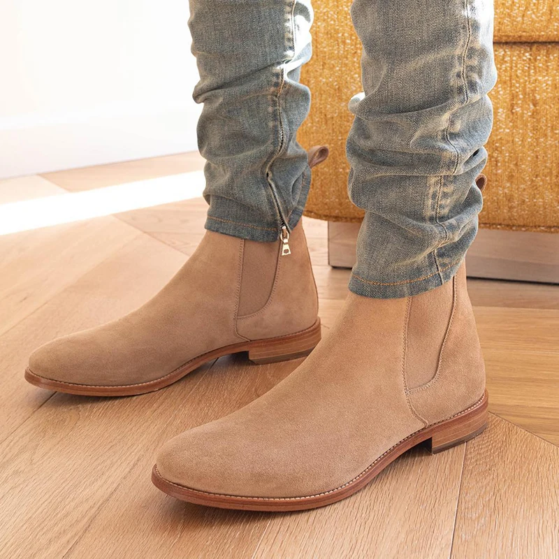 Men Classic Retro Chelsea Boots Pointed Leather Ankle Boots Size 38-46