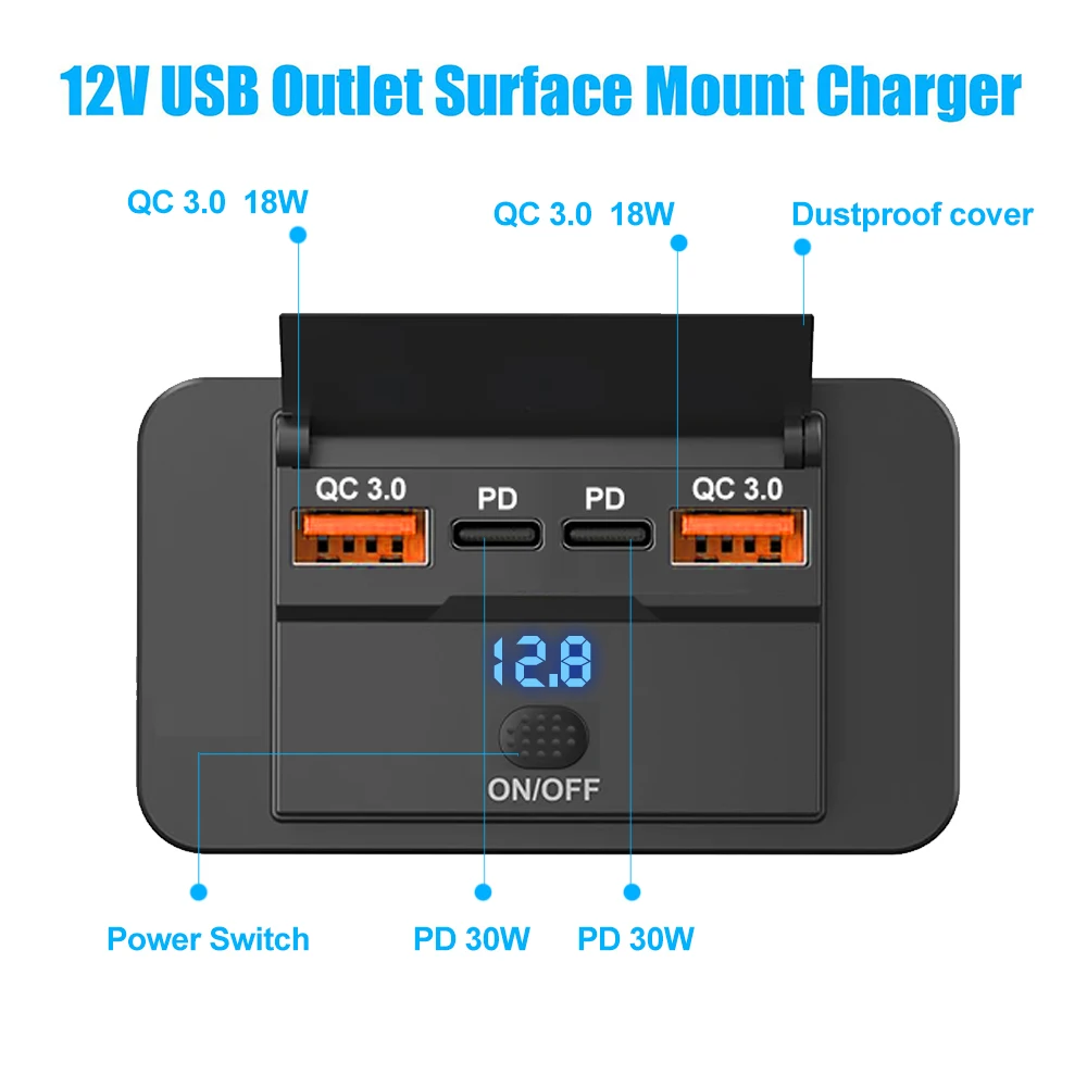 High-Speed 4-Port USB Car Charger with Dual PD & QC 3.0 for Efficient 96W Quick Charging