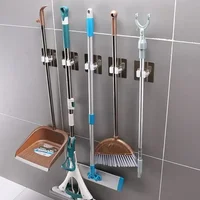 2/1pcs Punch-free Mop Holder Bathroom Shelf Wall-Mounted Mop Broom Hanger Self Adhesive Hooks Bathroom Storage Home Accessories 2