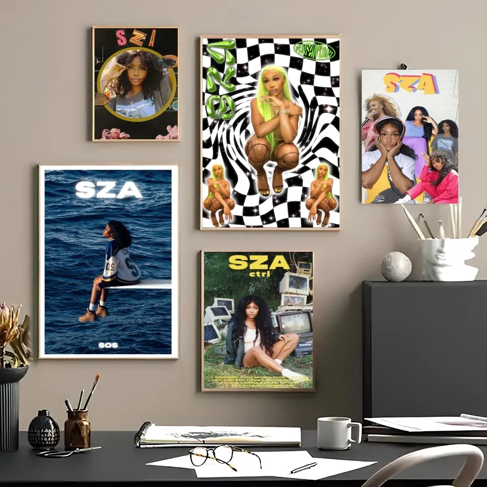자체 접착 아트 방수 종이 스티커, 팝 뮤직 커버, 스타 포스터, 커피 하우스 바 룸, SZA, ctrl 앨범, 벽 장식, 1PC 