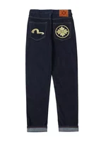 EH·MD Japanese Handmade Embroidered Jeans Men's Pure Cotton Straight Tube Hip-Hop Popular Slim Red Ears Show Thin Trousers Devil