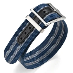 Durable Nylon Waterproof Sport Bracelet - Military - Inspired Watch Strap, No - Scratch Design - 20mm (Blue Grey Stripe)