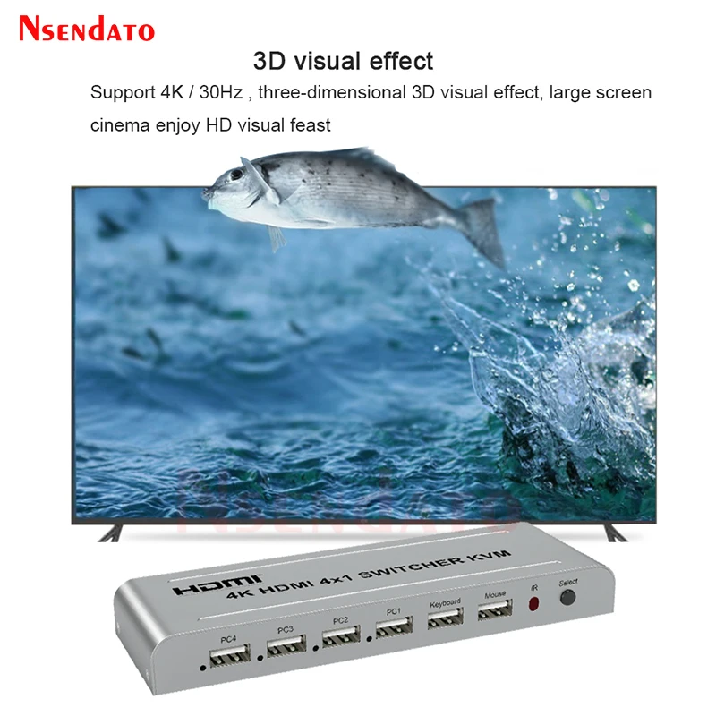 4K 60Hz HDMI USB KVM Switch Adapter 4X1 for USB Keyboard Mouse 4 In 1 Out USB KVM Switch HDMI Switcher for PC Computer To TV