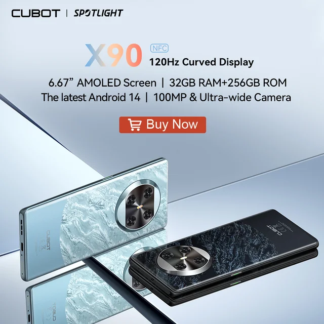 CUBOT X90, smartphone Android 14, écran AMOLED incurvé 6,67 pouces 120 Hz, 32 Go de RAM (16 Go + 16 Go étendus), 256 Go de ROM, Helio G99, 4G telephone, NFC, appareil photo 100 MP, ajouter au panier 1