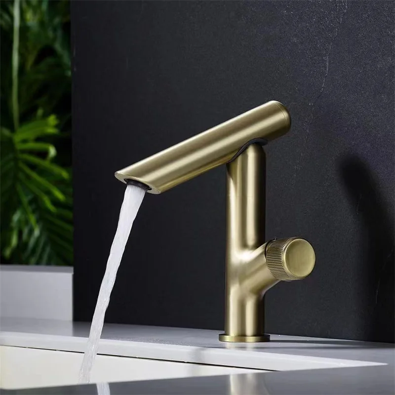 

Brushed Gold Bathroom Basin Faucet Hot & Cold Brass Sink Mixer Single Lever Rotation Sink Faucet Water Faucet Crane Gun Grey