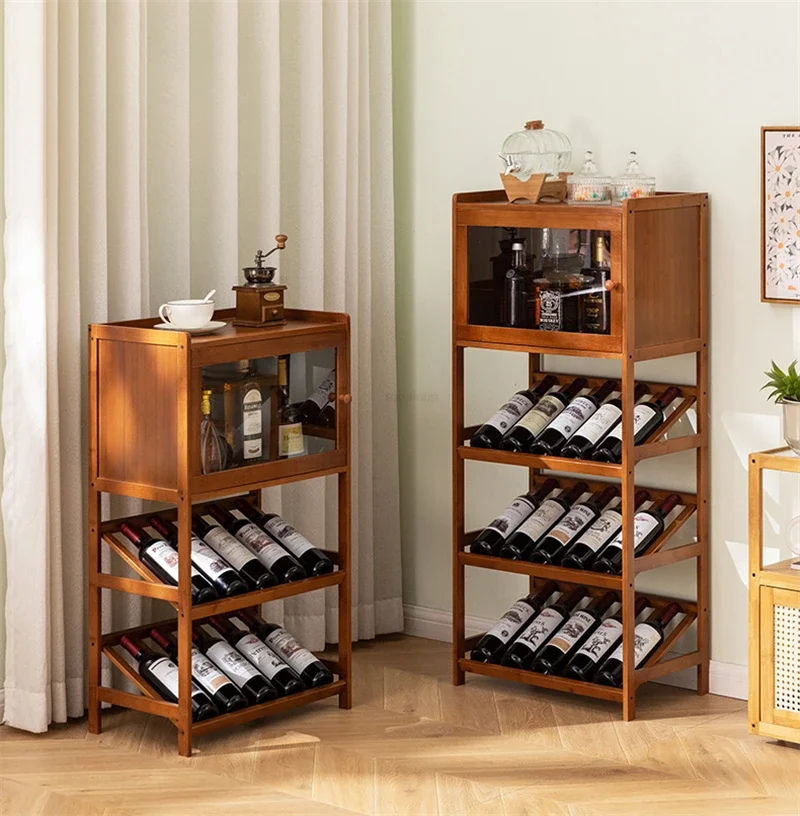 Simple Multi-layer Display Wine Racks European Bamboo Wine Cabinets Home Restaurant Floor-to-ceiling Living Room Wine Cabinet Y