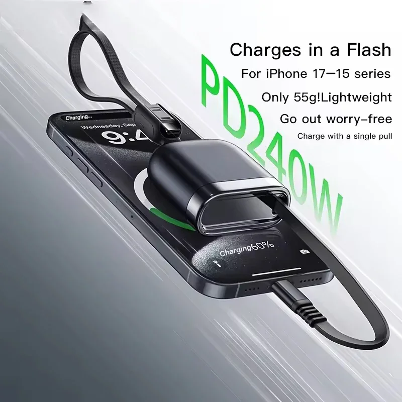 240W USB C 접이식 케이블 아이폰 17 16 15 아이패드 삼성 고속 충전기 미니 사이즈 480Mbps 타입-C to USB C 데이터 케이블 장치용