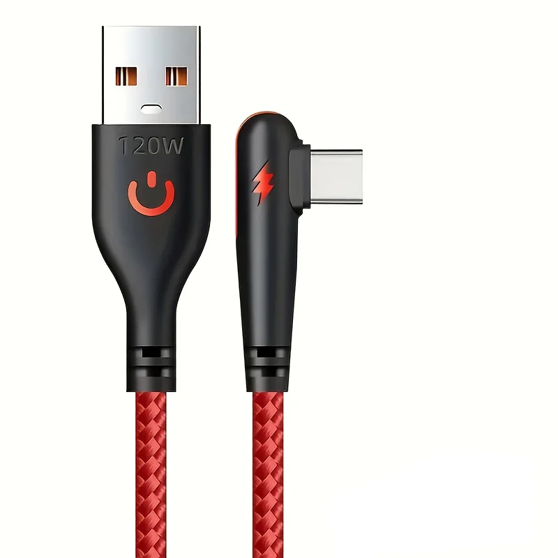 NNBILI 120W Fast Charging USB to Type-C Cable, Nylon Braided, 90 ° Bend Design, Suitable for High Speed Charging of Huawei oppo