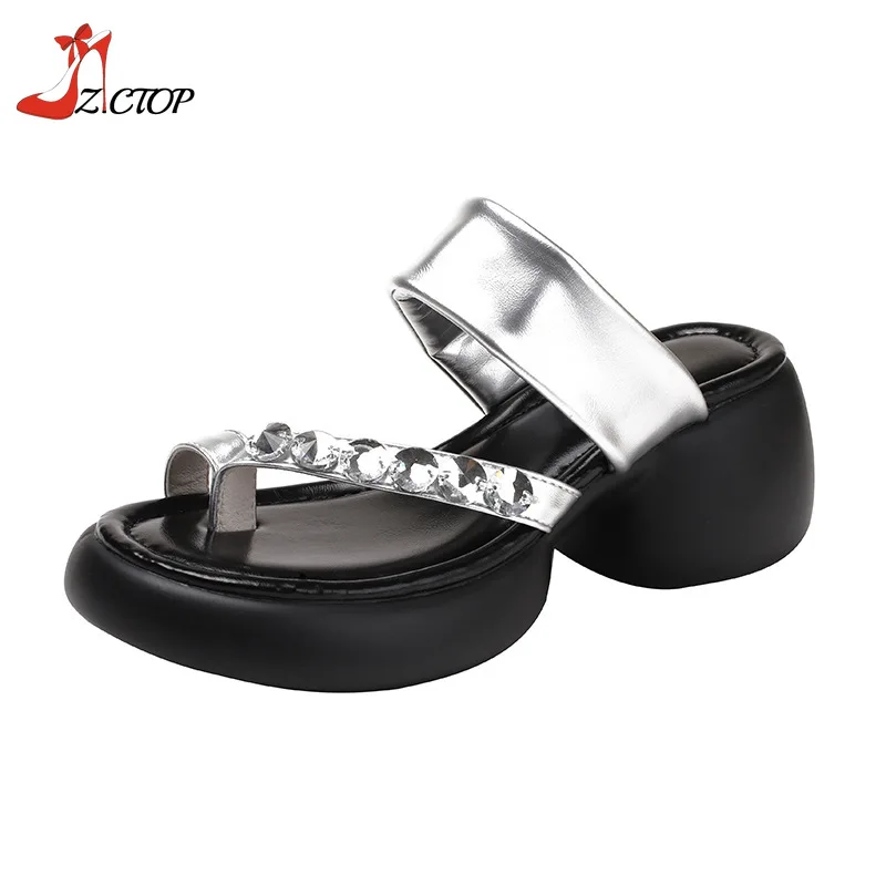 

Women Platform Sandals Rhinestone Clip Toe Slippers Flats Summer New Comfort Casual Thick Bottom Flip Flops Beach Shoes Ladies