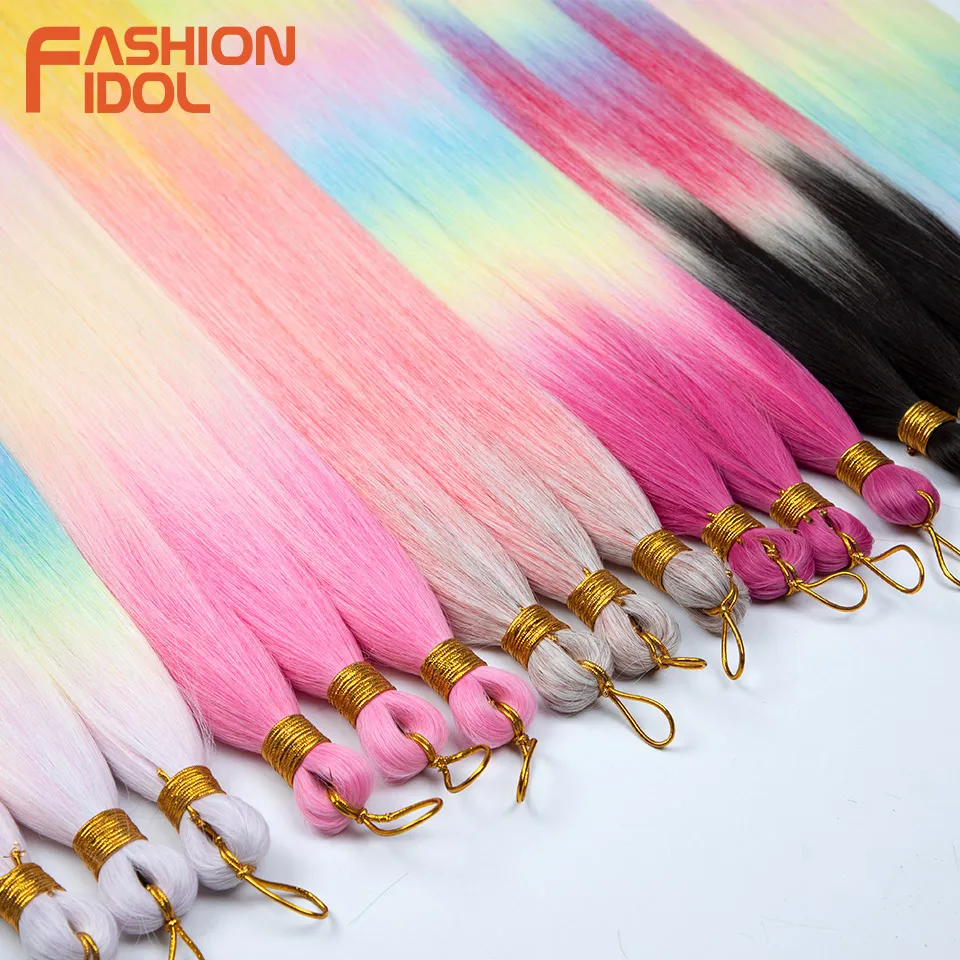 FASHION IDOL 28 inches 300g/3pcs Straight Hair Bundles Crochet Hair Synthetic Braiding Hair Ombre Rainbow Braids Hair Extensions 3