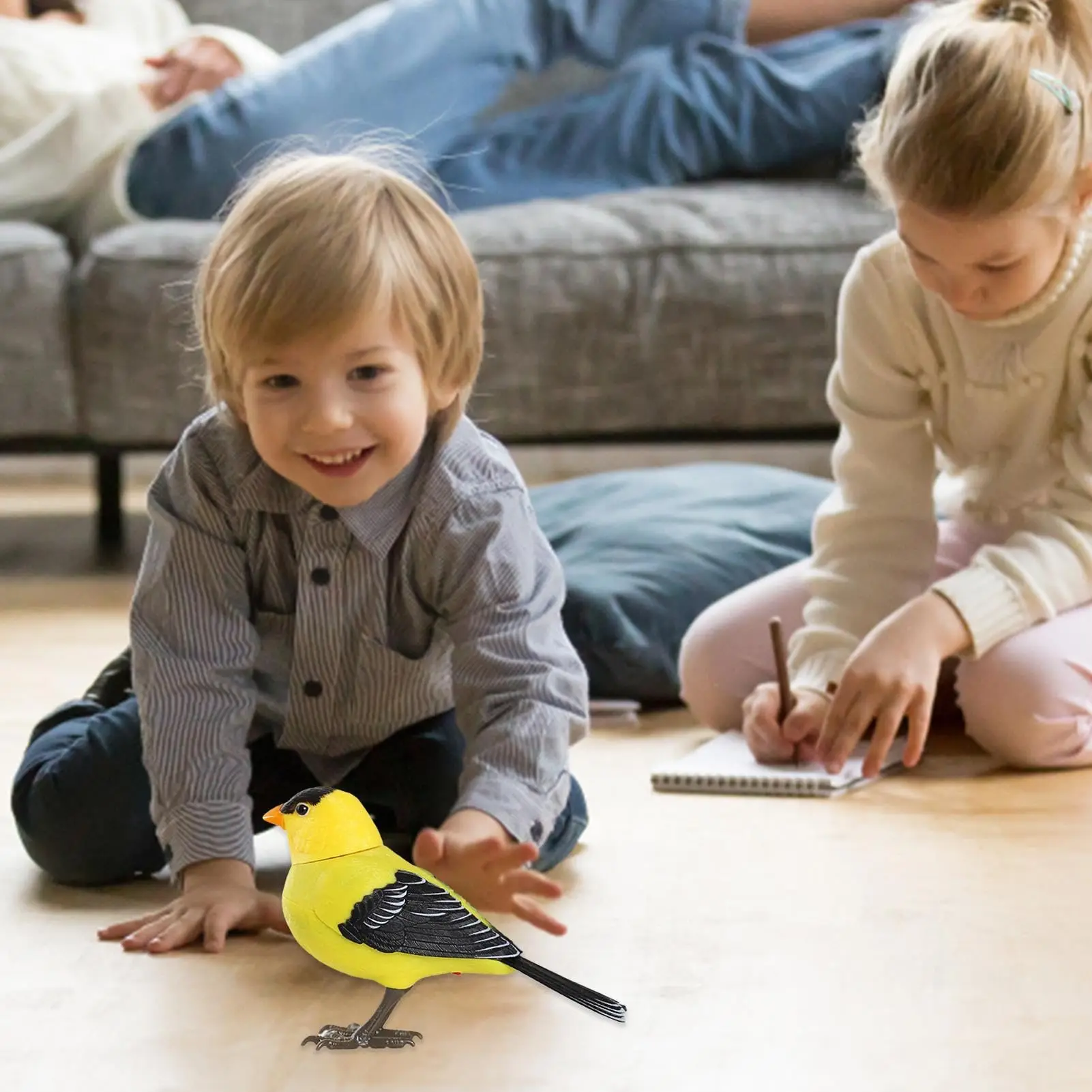 Robot birds, electronic singing and chirping bird toys, battery-powered singing birds, for home decor, lighting voice control