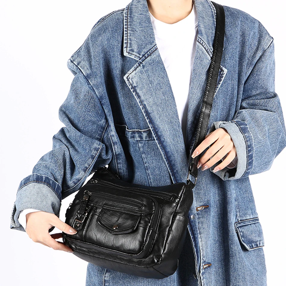Retro Soft Pu Leather Crossbody Bags for Women Multi Pocket Shoulder Bag Purses