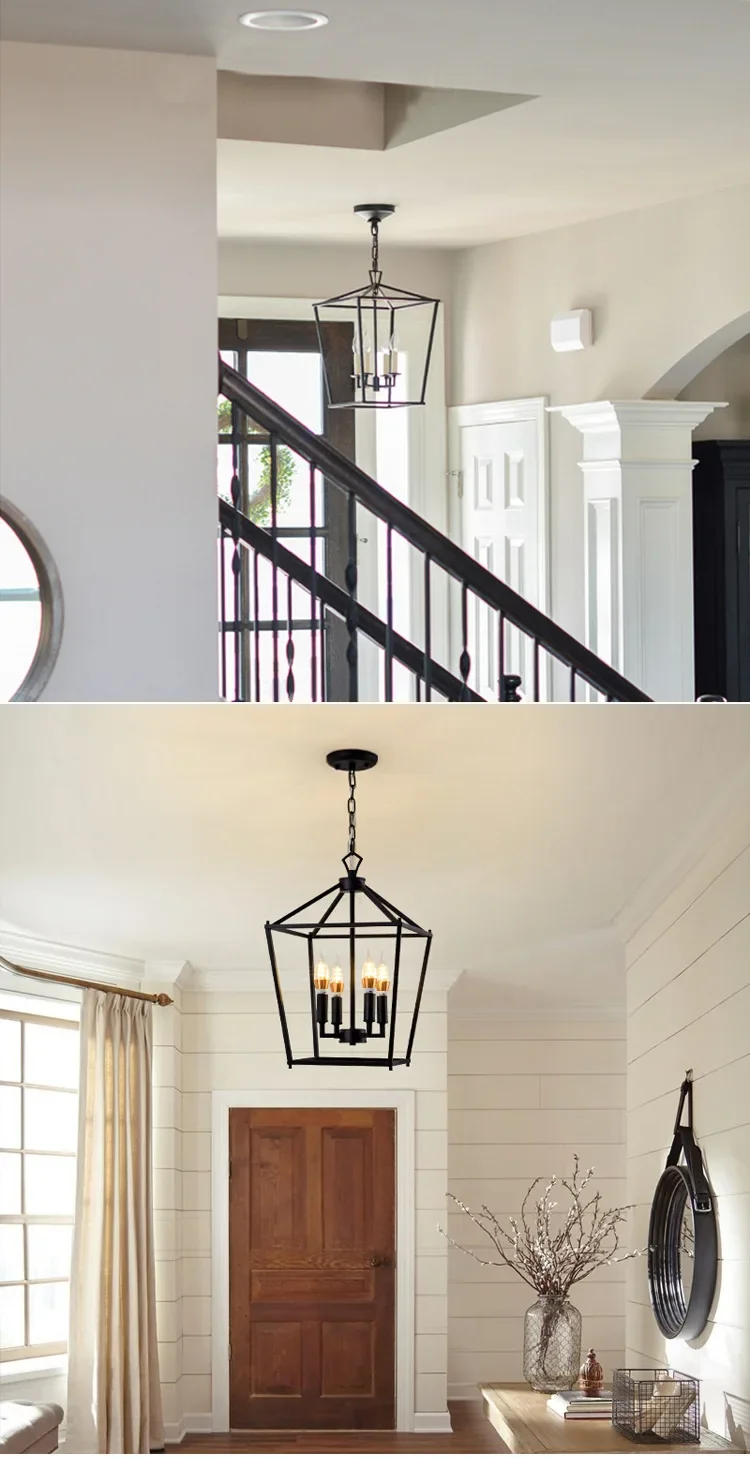 Laterne Pendelleuchte Loft amerikanische Vintage-Lampe minimalistische schmiedeeiserne Lichter für Wohnzimmer Esszimmer Bauernhausbeleuchtung – Detail 2