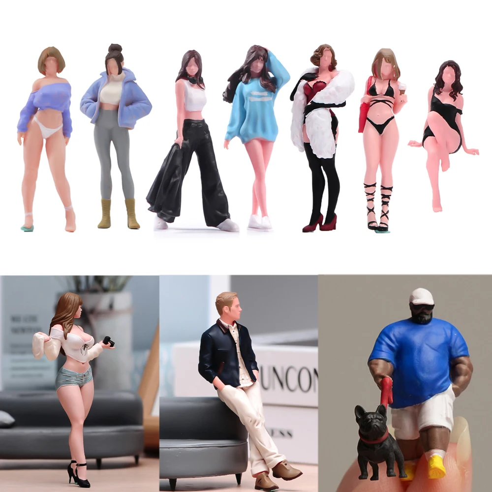 Colorful Miniature Scenic Decor: Fur Lady, Ice Cream Girl, Smoking Man & Bikini Beauty