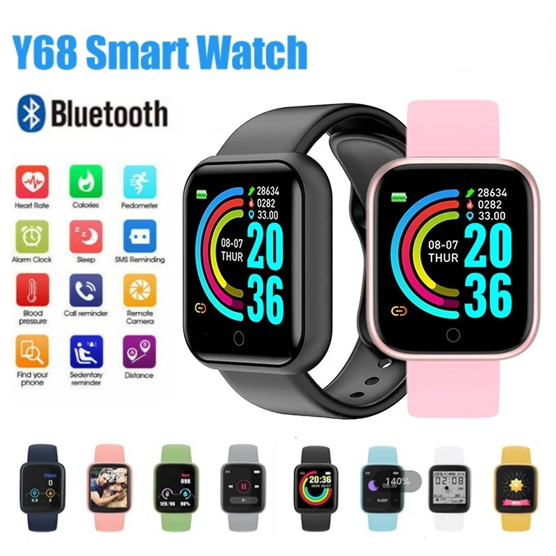 Y68 Smart Watch Men Women Heart Rate Monitor Sport Fitness Tracker Children's Watch Smartwatch D20 For Android IOS Smart Clock