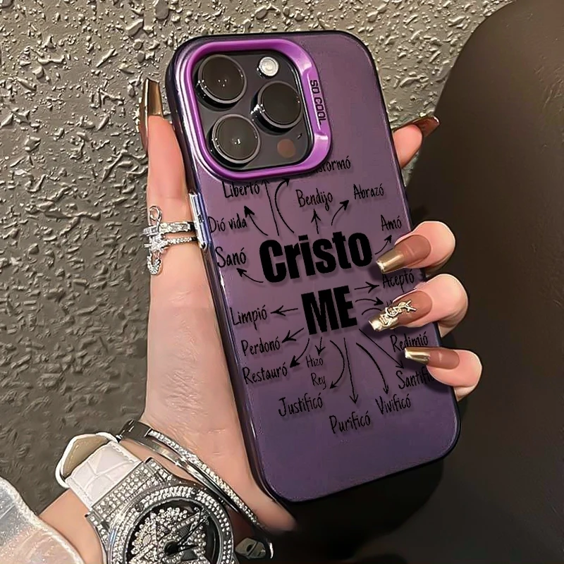 Christian-Themed Phone Case with Spanish Pattern Design