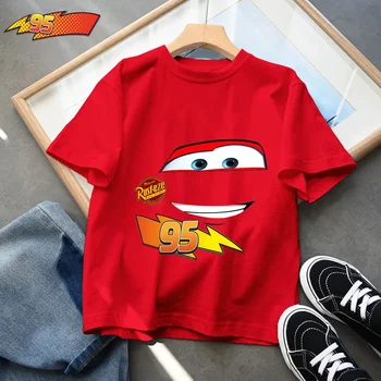 2025 Disney Summer Kids T-shirt Short Sleeve Top Cartoon Cars Pixar Lightning McQueen Printed Boys Clothes Baby Tops 4-10 Years 1