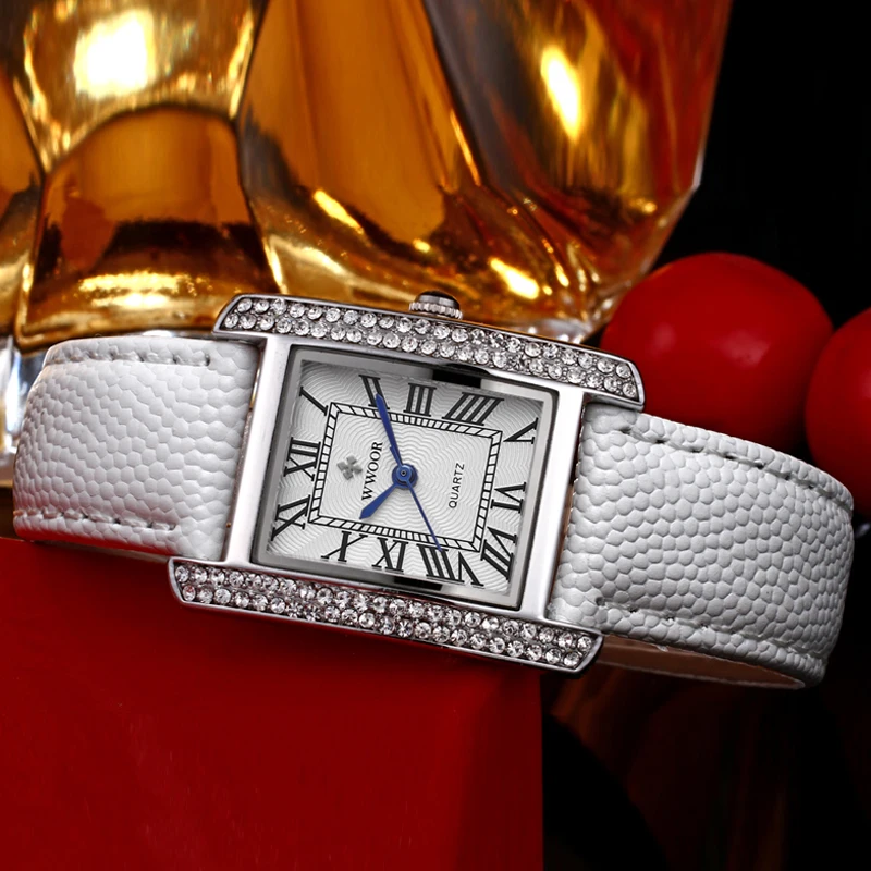 WWOOR Diamond Watch For Women Luxury Square Ladies Elegant Bracelet Wristwatch Japan Quartz Movement Waterproof Relogio Feminino