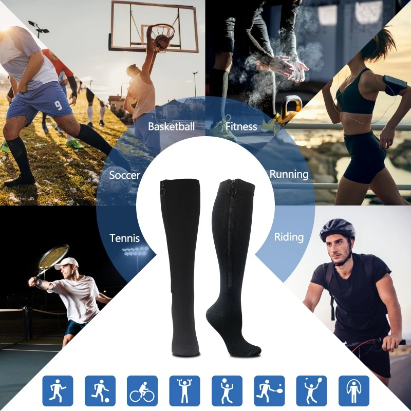 Compression Stockings Sports Pressure Long Cycling Socks Zipper Professional Leg Support Women Varicose Vein Socks 3