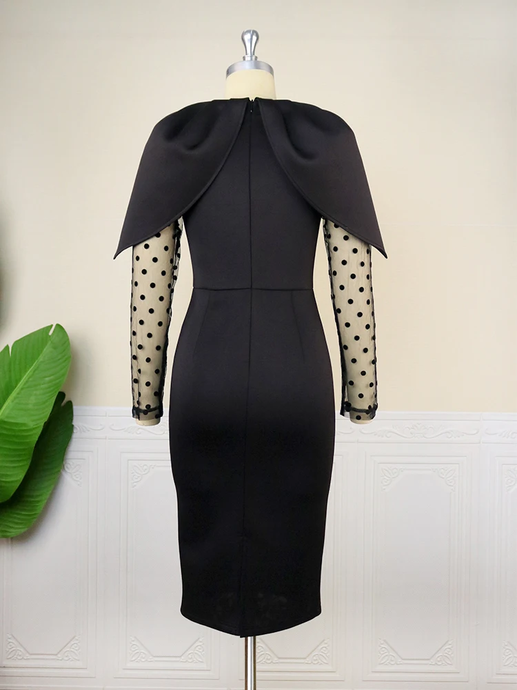 Elegant Dresses for Women Plus Size V Neck See Through Sleeve Button Up High Waist Bodycon Package Hip Office Work Party Outfit