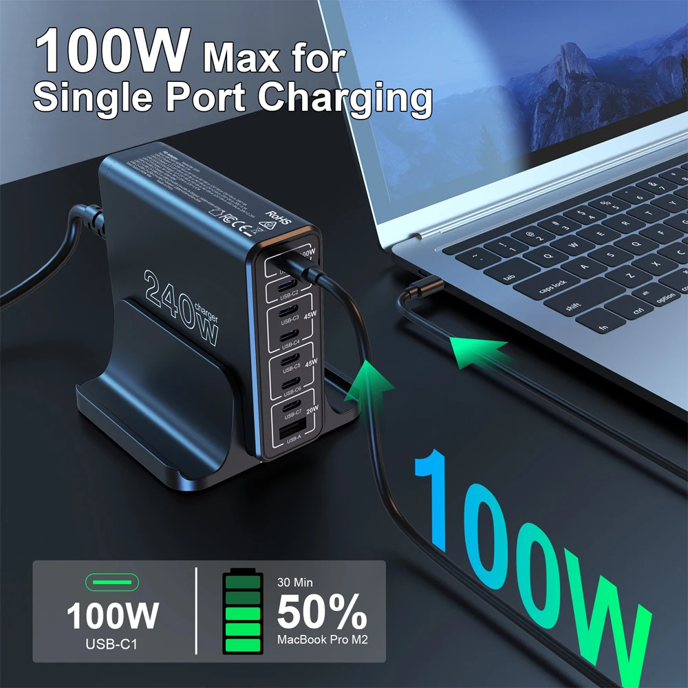 Ubigbuy USB C Charging Station 8 Ports GaN Desktop