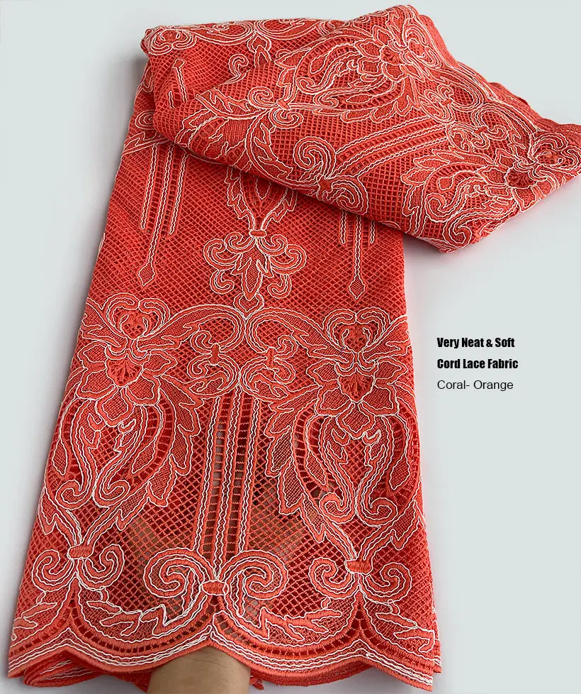 Fashionable Skin Friendly Guipure Lace Fine Cotton Textured African Cord Lace Cupion Fabric 5 Yards Occasional Couple Wear lace fabric