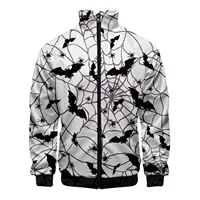 Tracksuit Hoodless Sweetshirts Hallowee Long-Sleeve Stand-Collar Zip Up Hoodie Bat Print Casual Daily Wear Athletic Men Clothing