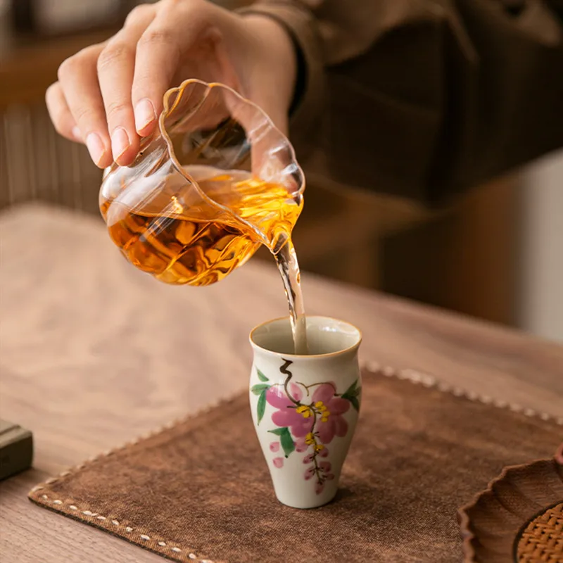 1 Pc Chinese Vintage Hand-painted Flowers Tea Cup Handmade Tea Bowl Household Teaware Travel Personal Master Teacup 55ml