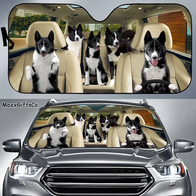 

Karelian Bear Dog Car Sun Shade, Dogs Windshield, Dogs Family Sunshade, Dog Car Accessories, Car Decoration, Gift For Dad, Mom